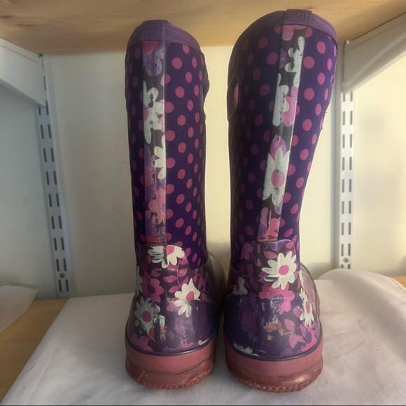 Bogs Boots Classic Tall Waterproof Rain Floral Flower Size 6 Purple Outdoor - Picture 5 of 7